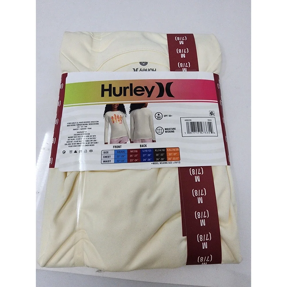 Hurley Girls Long Sleeve UPF‎ Swim Top Cream Polyester Blend Surf Size Medium